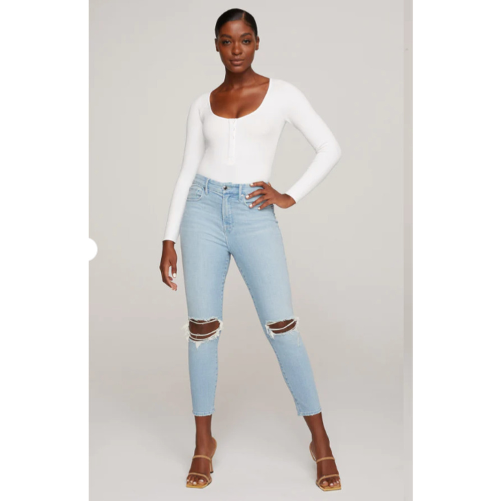 GOOD AMERICAN NWT Good Waist Skinny Distressed Crop Jeans in Blue635 // 6